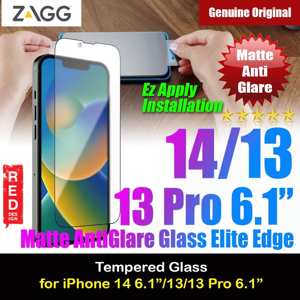 Zagg Glass Elite Edge Tempered Glass Screen Protector with Easy Installation Tray for iPhone 14 iPhone 13 iPhone 13 Pro 6.1 (Matte Anti-Glare)