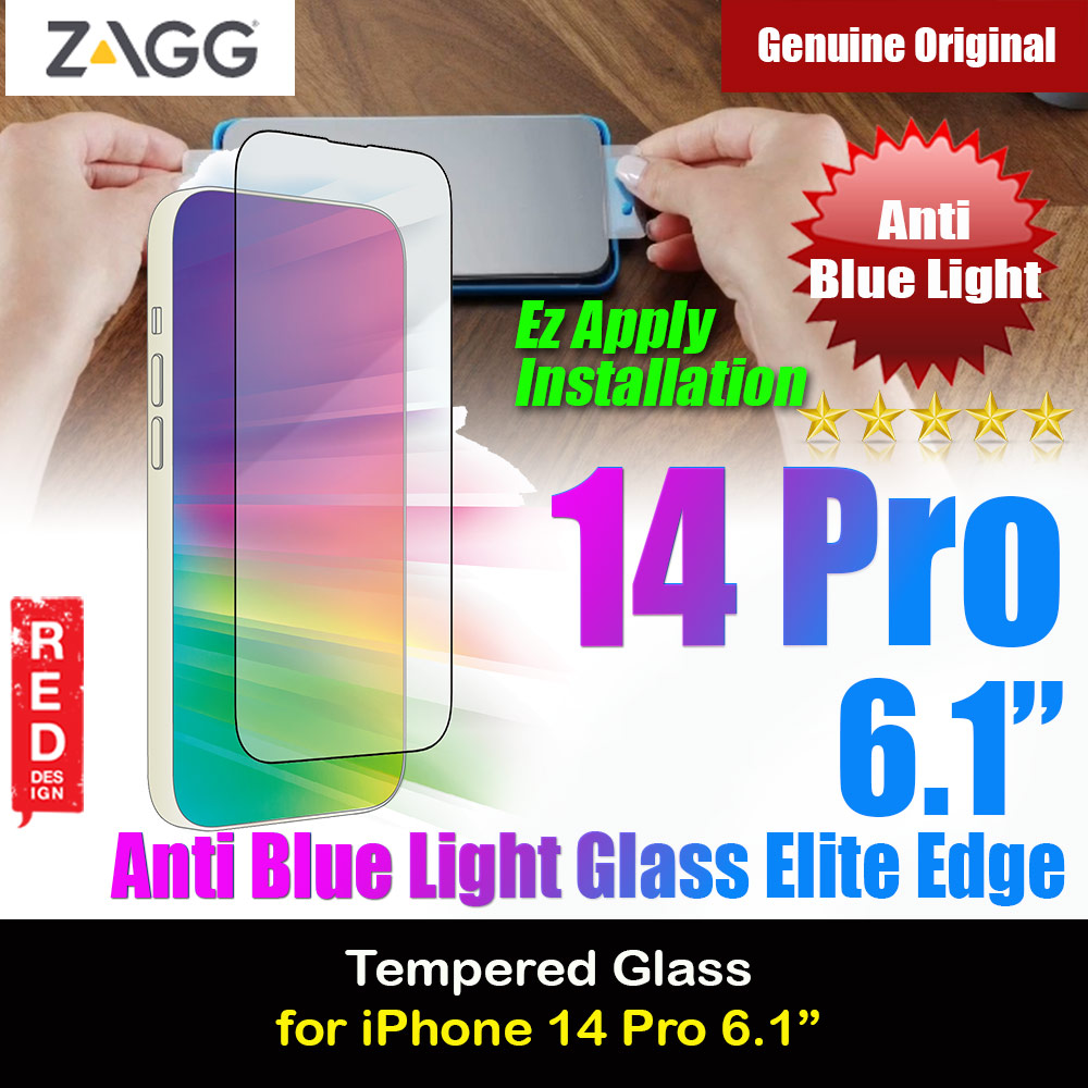 Zagg Glass Elite Edge Vision Guard Tempered Glass Screen Protector with Easy Installation Tray for iPhone 14 Pro 6.1 (Anti Blue Light
