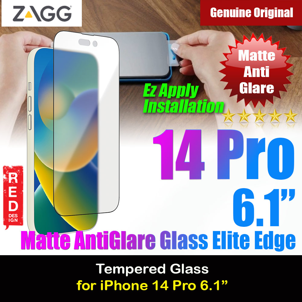 Zagg Glass Elite Edge Tempered Glass Screen Protector with Easy Installation Tray for iPhone 14 Pro 6.1 (Matte Anti-Glare)