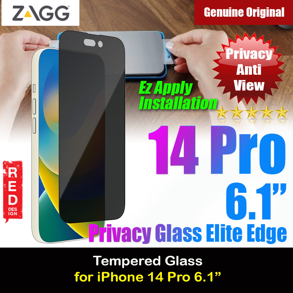 Zagg Glass Elite Edge Tempered Glass Screen Protector with Easy Installation Tray for iPhone 14 Pro 6.1 (2 Way Privacy