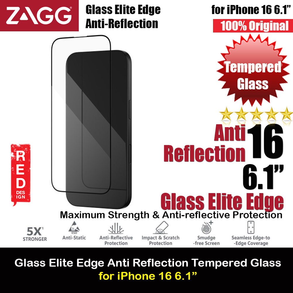 Zagg Glass Elite Edge Anti Reflection Tempered Glass Screen Protector with Easy Installation Tray for iPhone 16 6.1 (Clear)