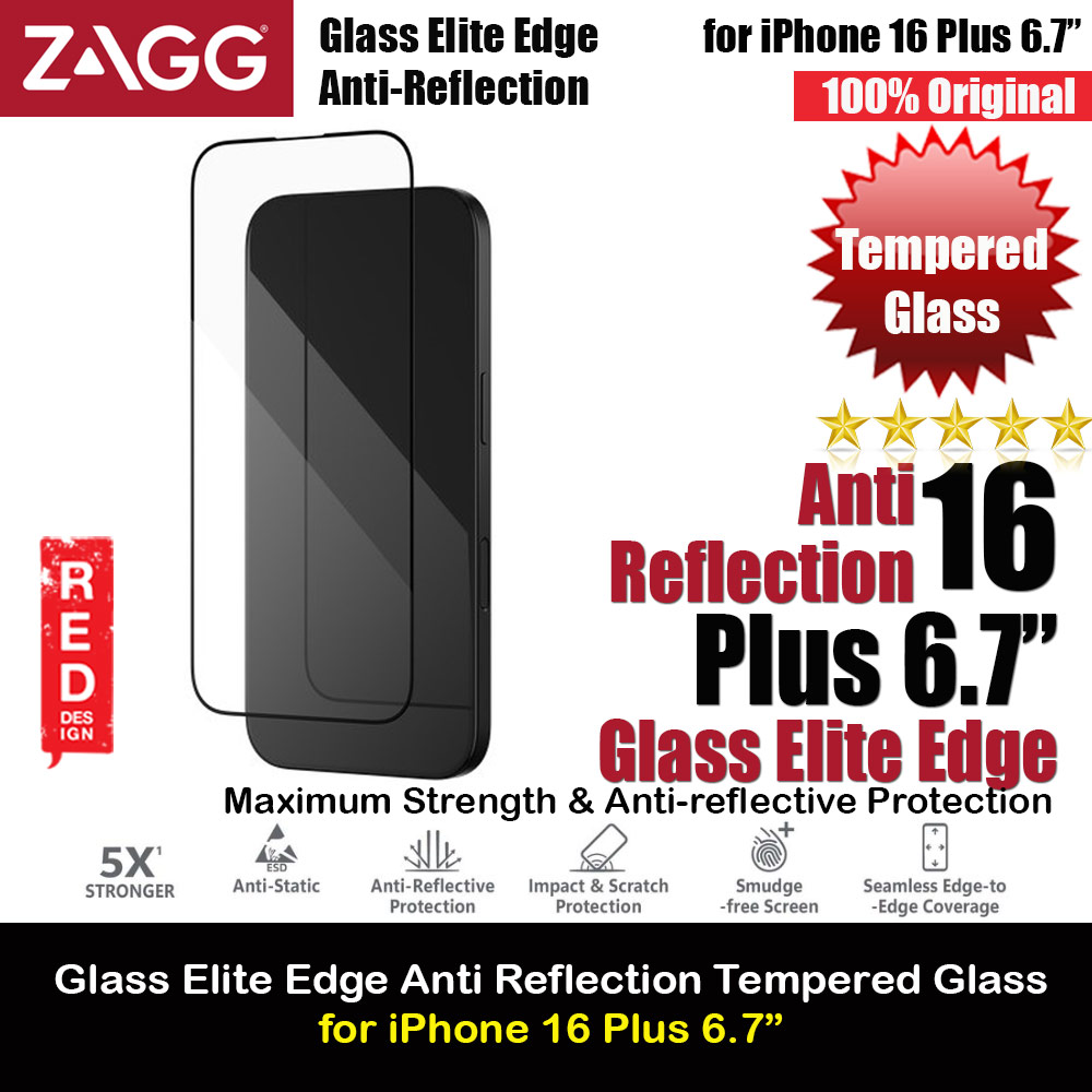 Zagg Glass Elite Edge Anti Reflection Tempered Glass Screen Protector with Easy Installation Tray for iPhone 16 Plus 6.7 (Clear)