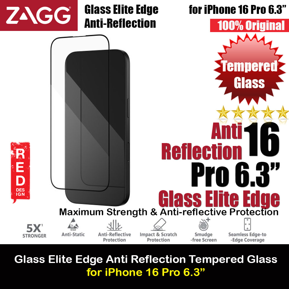Zagg Glass Elite Edge Anti Reflection Tempered Glass Screen Protector with Easy Installation Tray for iPhone 16 Pro 6.3 (Clear)