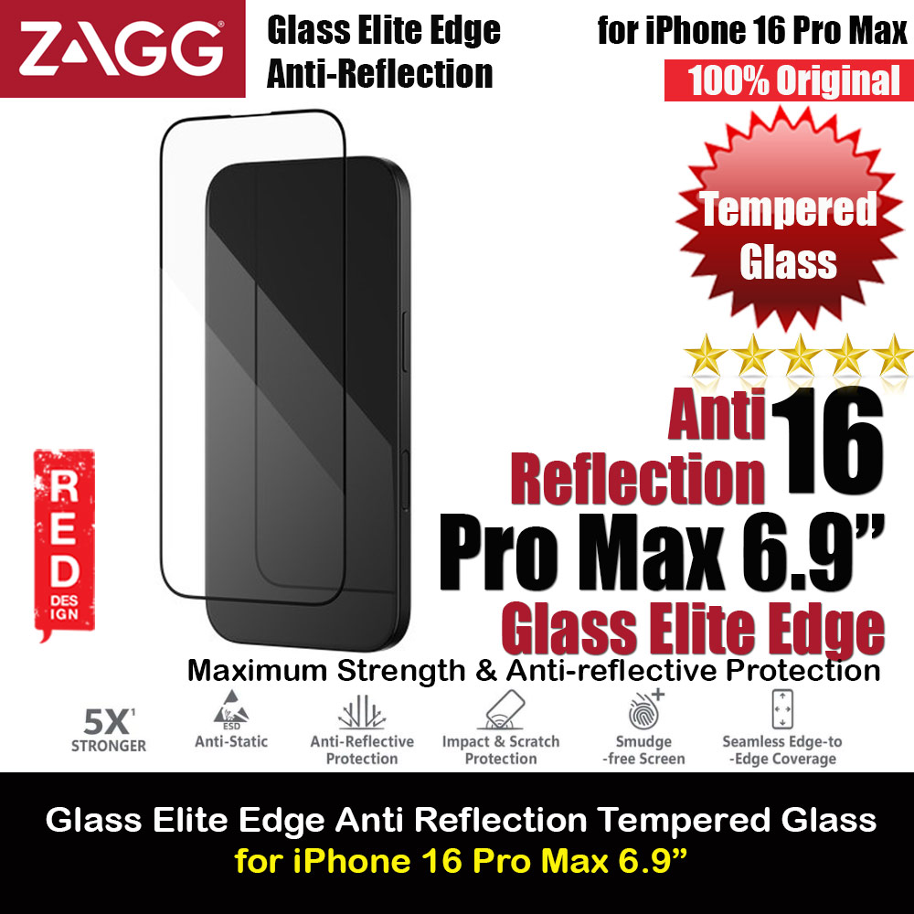 Zagg Glass Elite Edge Anti Reflection Tempered Glass Screen Protector with Easy Installation Tray for iPhone 16 Pro Max 6.9 (Clear)