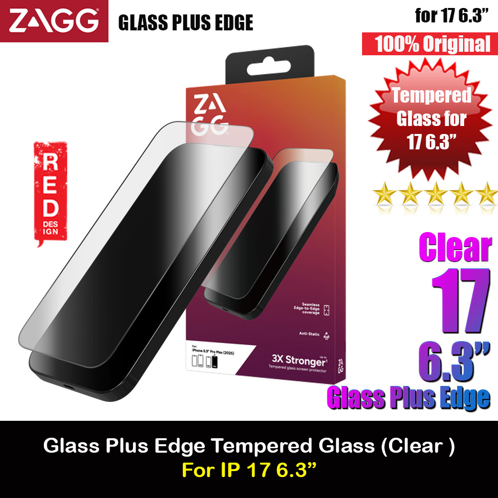 Zagg Glass Plus Edge Tempered Glass Screen Protector with Easy Installation Tray for iPhone 17 6.3 (Clear)