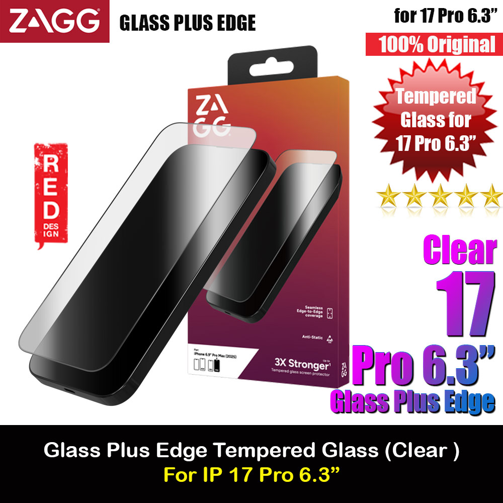 Zagg Glass Plus Edge Tempered Glass Screen Protector with Easy Installation Tray for iPhone 17 Pro 6.3 (Clear)