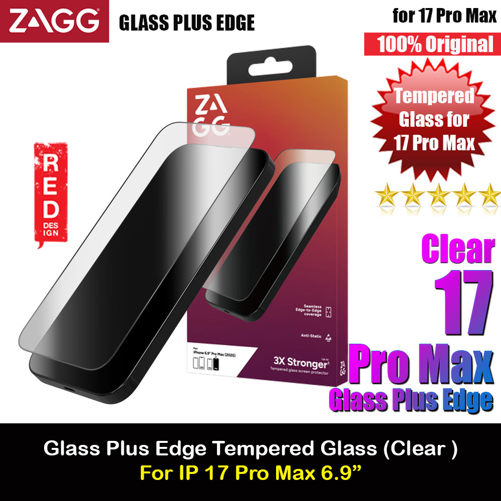 Zagg Glass Plus Edge Tempered Glass Screen Protector with Easy Installation Tray for iPhone 17 Pro Max 6.9 (Clear)