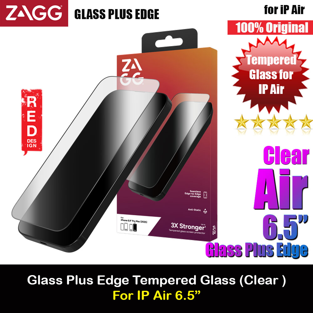 Zagg Glass Plus Edge Tempered Glass Screen Protector with Easy Installation Tray for iPhone Air 6.5 (Clear)