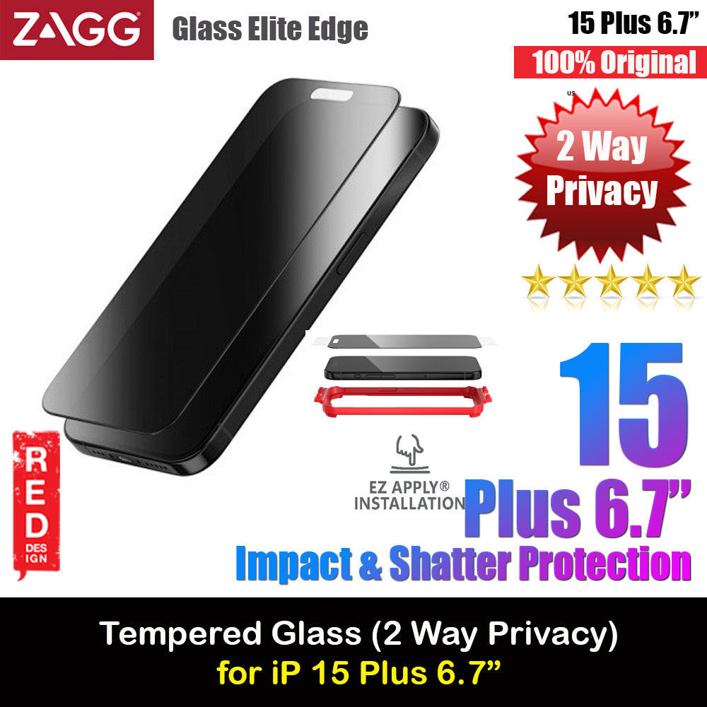 Zagg Glass Elite Edge Anti Peep View Privacy Tempered Glass Screen Protector with Easy Installation Tray for iPhone 15 Plus 6.7 (2 Way Privacy)