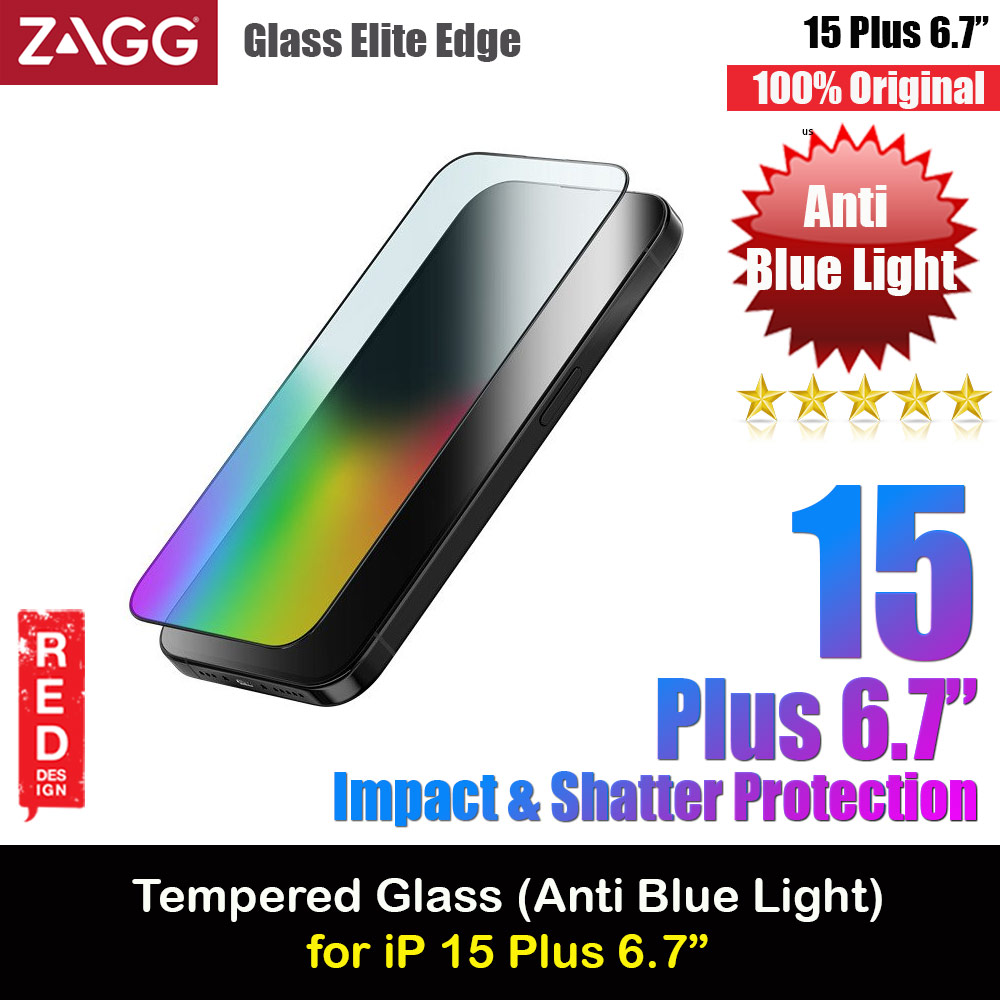 Zagg Glass Elite Edge RPF30 VG AM Tempered Glass Screen Protector with Easy Installation Tray for iPhone 15 Plus 6.7 (Anti Blue)