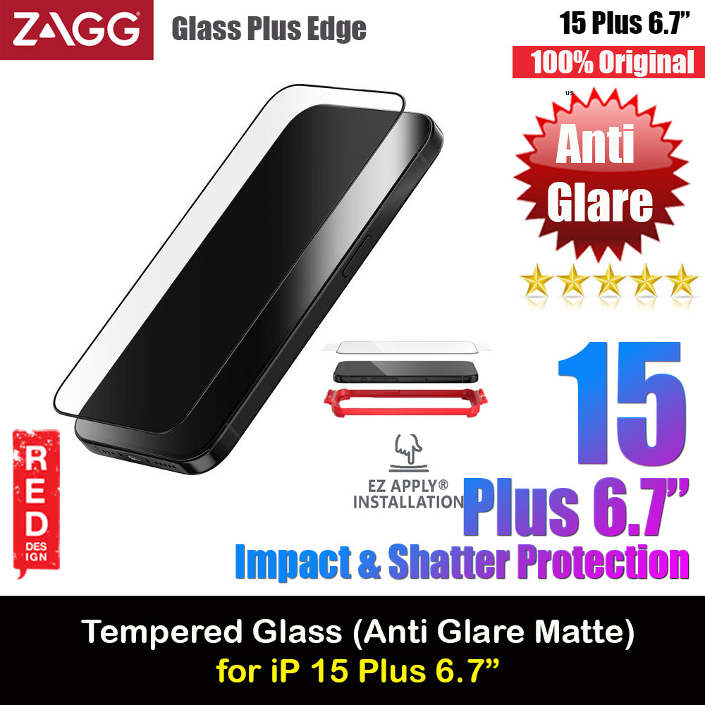 Zagg Glass Plus Edge Anti Glare Tempered Glass Screen Protector with Easy Installation Tray for iPhone 15 Plus 6.7 (Matte)