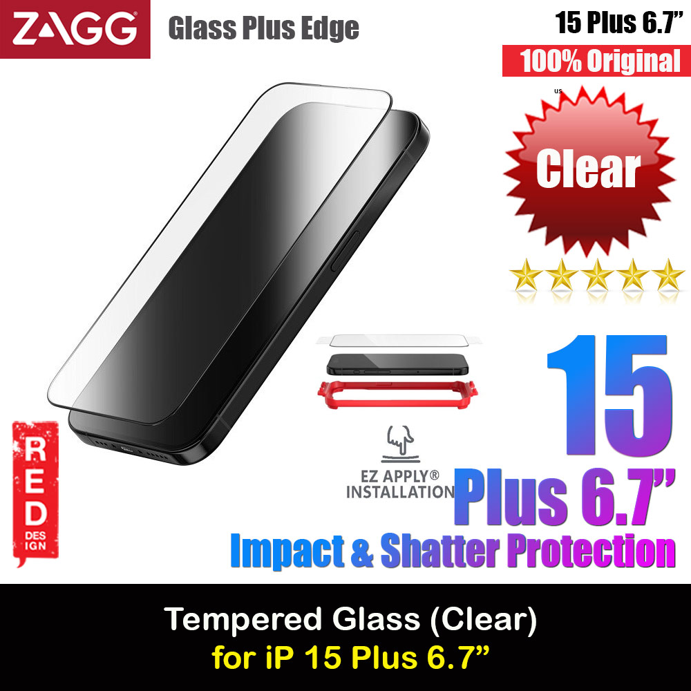 Zagg Glass Plus Edge Tempered Glass Screen Protector with Easy Installation Tray for iPhone 15 Plus 6.7 (Clear)