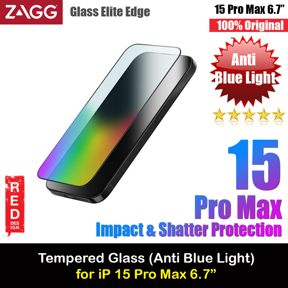 Zagg Glass Elite Edge RPF30 VG AM Tempered Glass Screen Protector with Easy Installation Tray for iPhone 15 Pro Max 6.7 (Anti Blue)