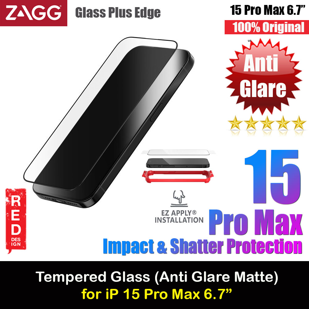 Zagg Glass Plus Edge Anti Glare Tempered Glass Screen Protector with Easy Installation Tray for iPhone 15 Pro Max 6.7 (Matte)