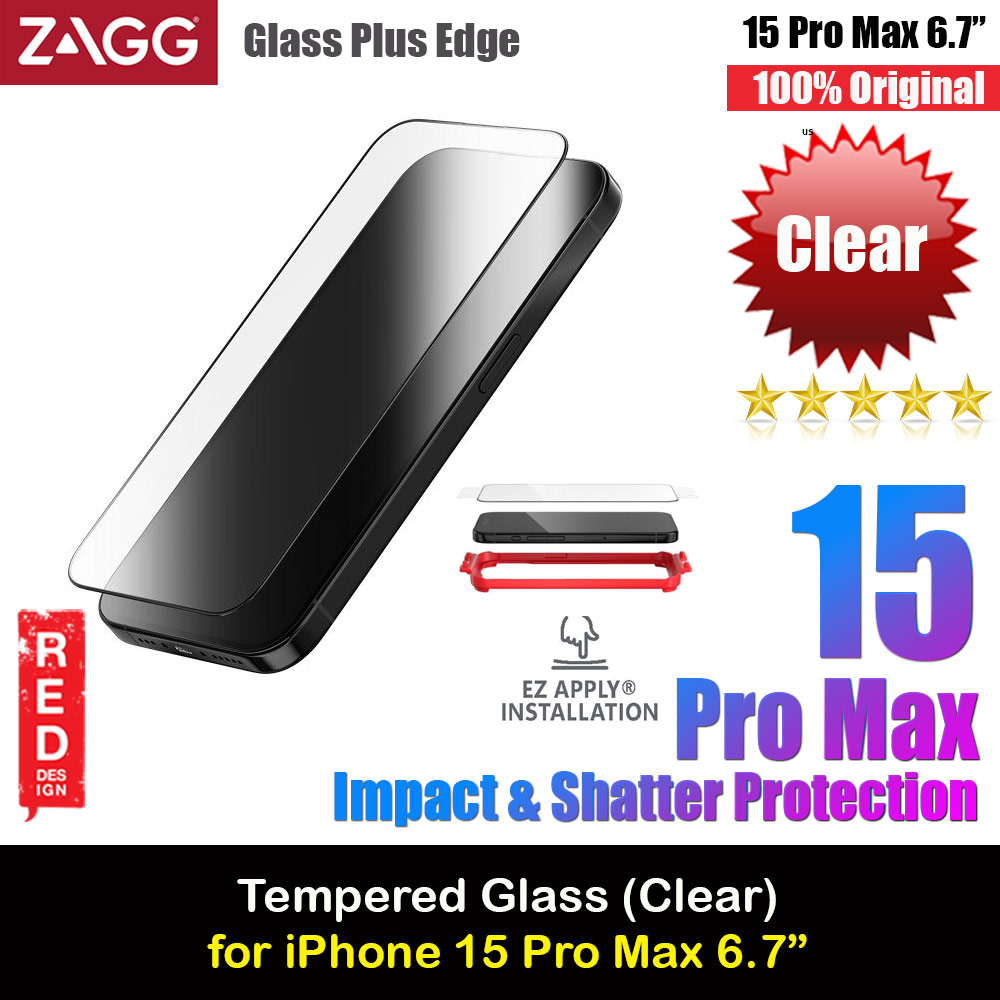 Zagg Glass Plus Edge Tempered Glass Screen Protector with Easy Installation Tray for iPhone 15 Pro Max 6.7 (Clear)