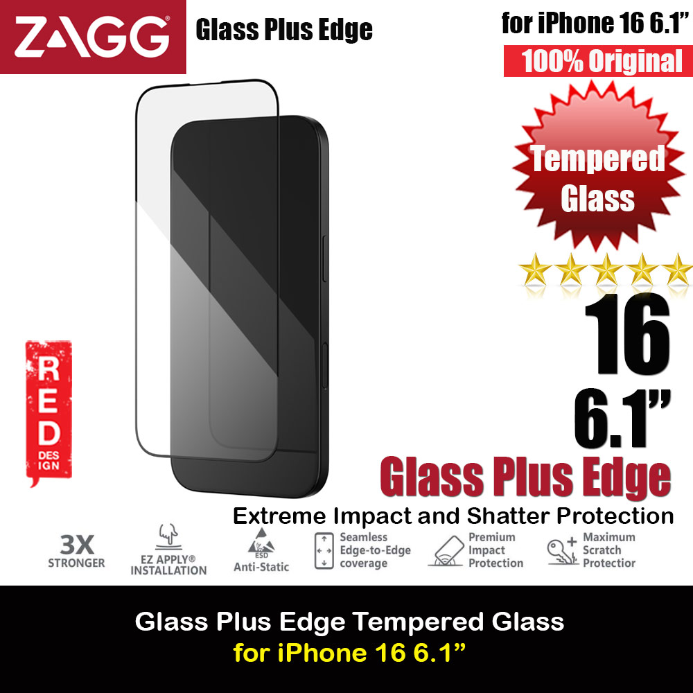 Zagg Glass Plus Edge Tempered Glass Screen Protector with Easy Installation Tray for iPhone 16  6.1 (Clear)