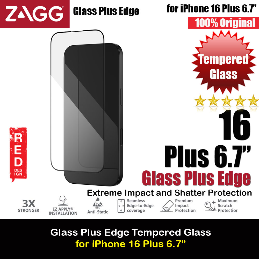Zagg Glass Plus Edge Tempered Glass Screen Protector with Easy Installation Tray for iPhone 16 Plus 6.7 (Clear)