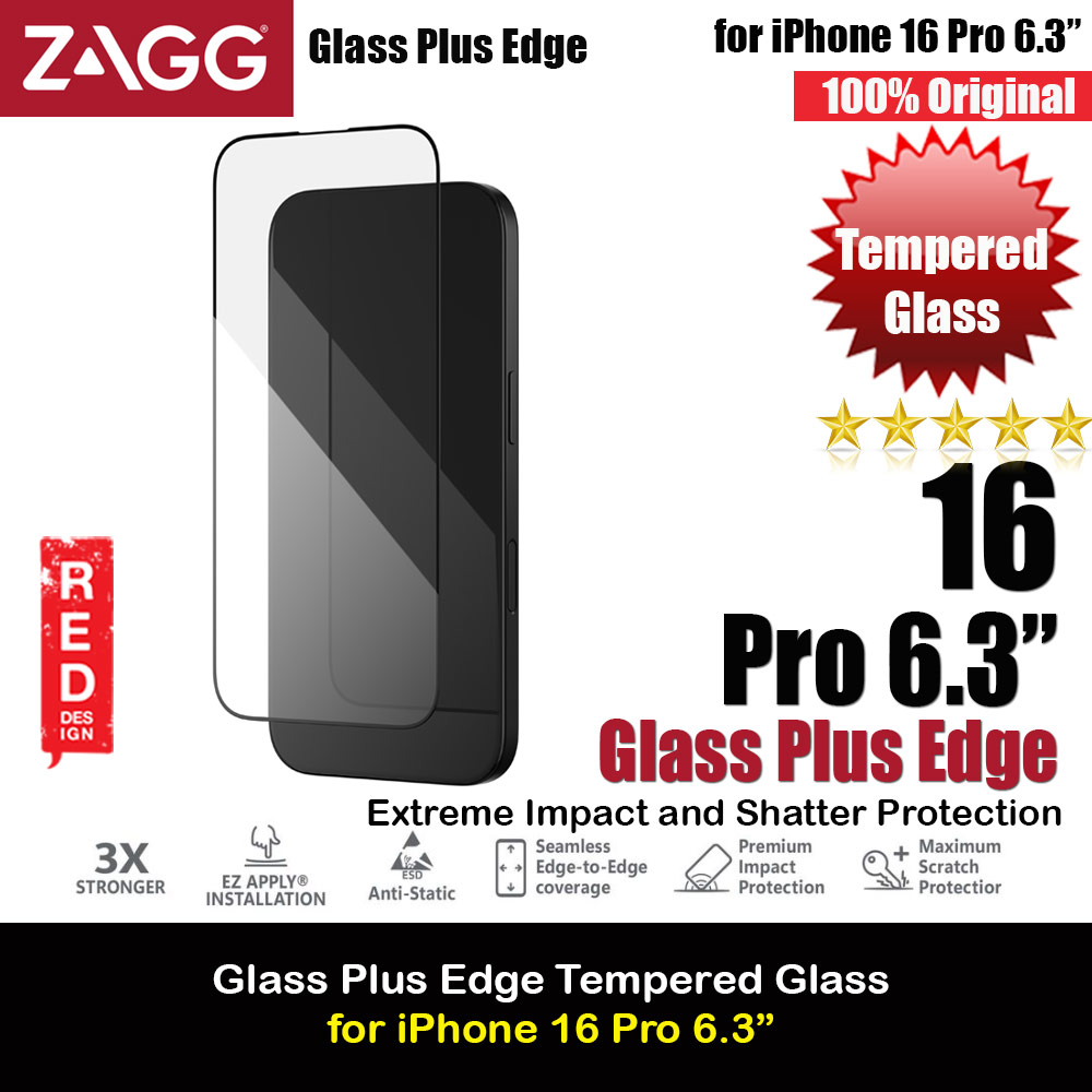 Zagg Glass Plus Edge Tempered Glass Screen Protector with Easy Installation Tray for iPhone 16 Pro 6.3 (Clear)