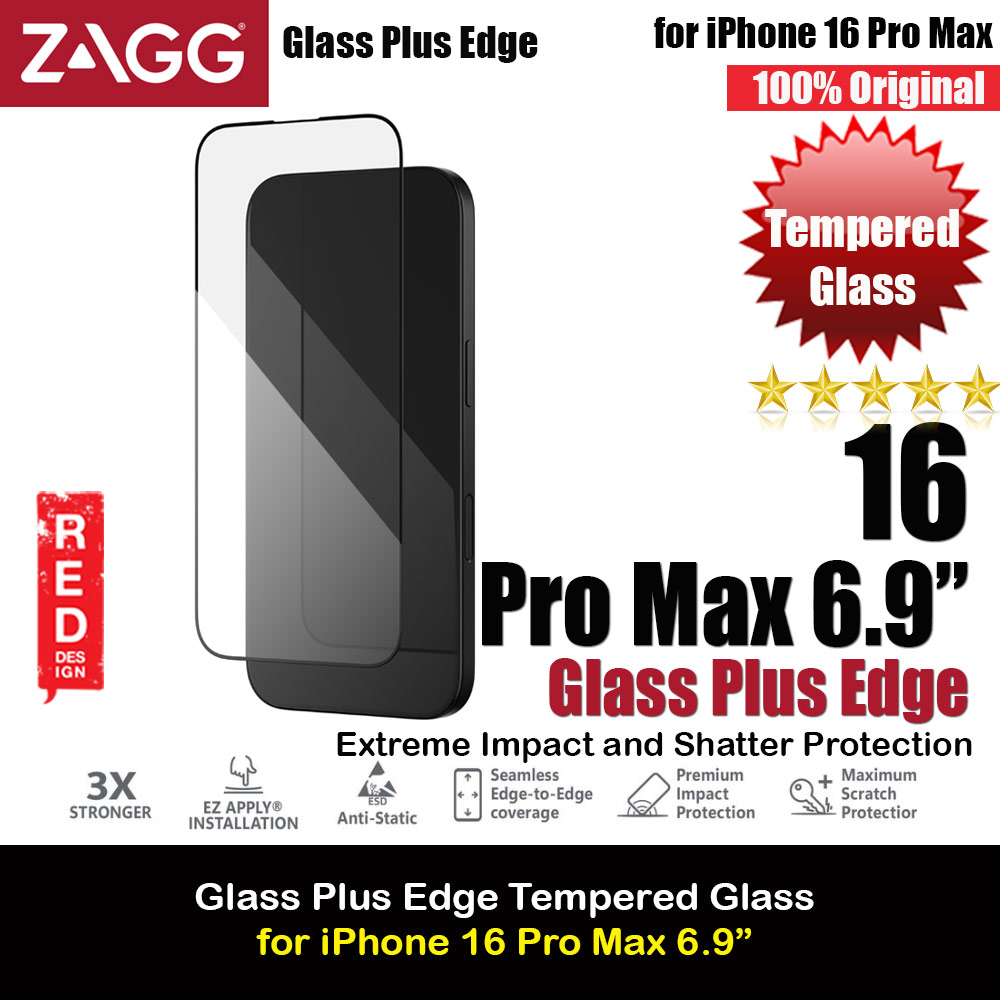 Zagg Glass Plus Edge Tempered Glass Screen Protector with Easy Installation Tray for iPhone 16 Pro Max 6.9 (Clear)