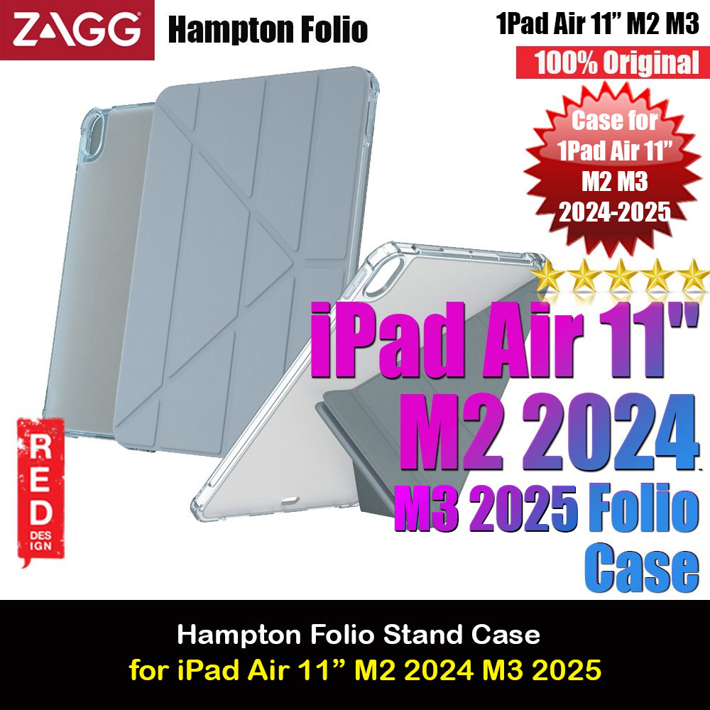Zagg Hampton Folio Protection Flip Stand Case for iPad Air 11 M2 2024 M3 2025 (Light Blue)