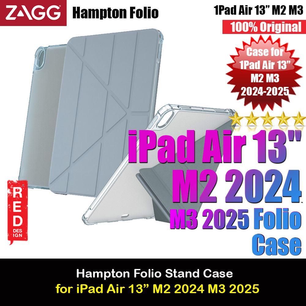 Zagg Hampton Folio Protection Flip Stand Case for iPad Air 13 M2 2024 M3 2025 (Light Blue)