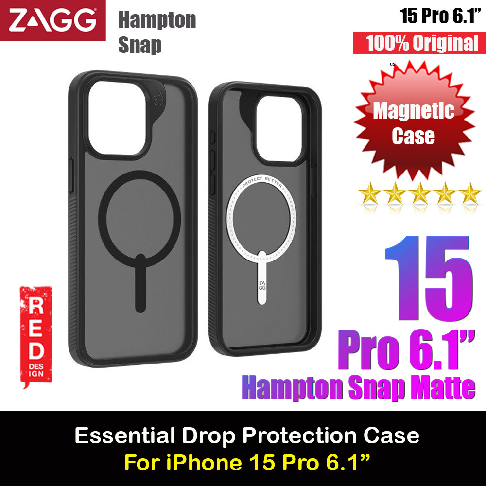 Zagg Hampton Snap Magnetic Anti Slip Grippable Drop Protection Case for iPhone 15 Pro 6.1 (Black)