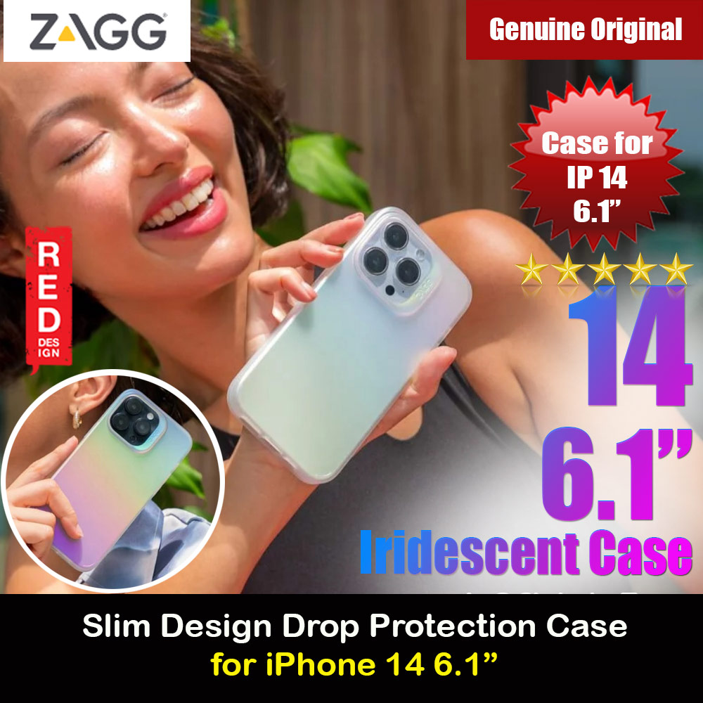 Zagg Iridescent Slim Design Improved Grip Drop Protection Anti Finger Print Case for iPhone 14 6.1 (Iridescent Matte Clear)