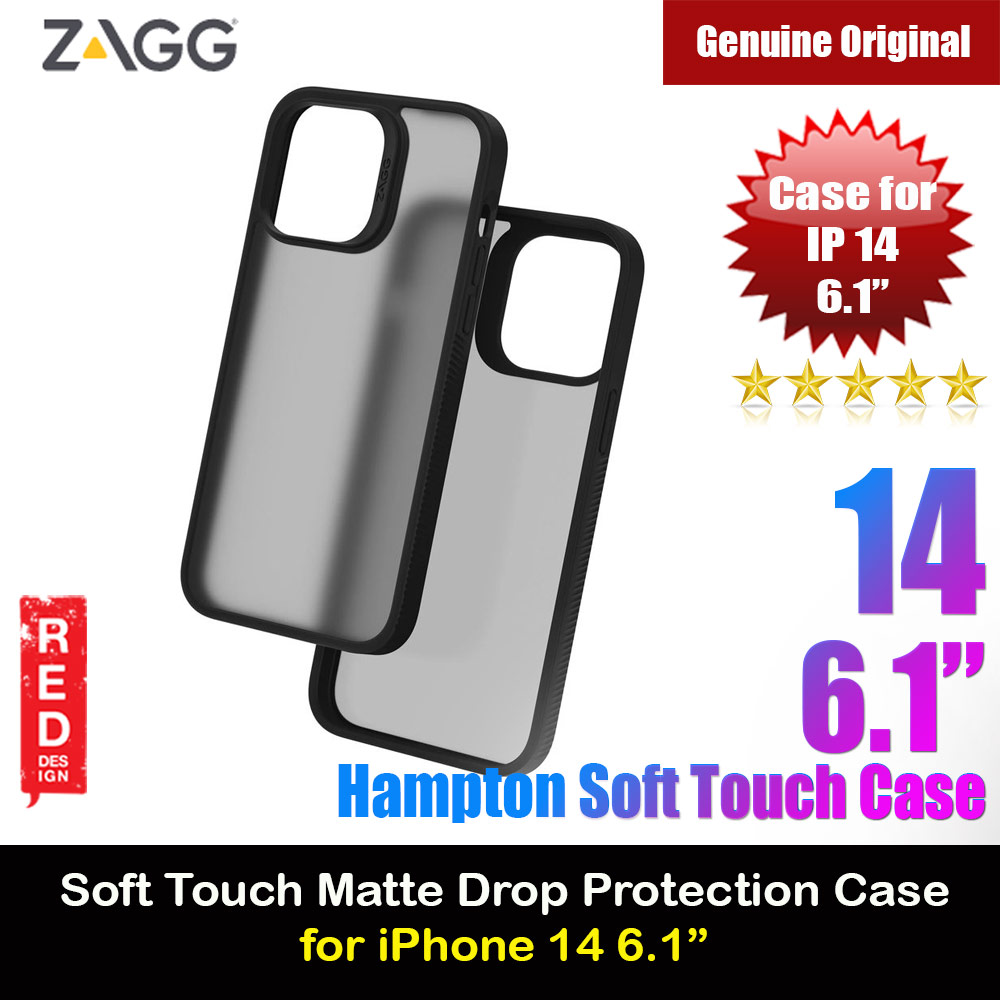Zagg Hampton Slim Design Improved Grip Drop Protection Anti Finger Print Case for iPhone 14 6.1 (Matte Black Tint)