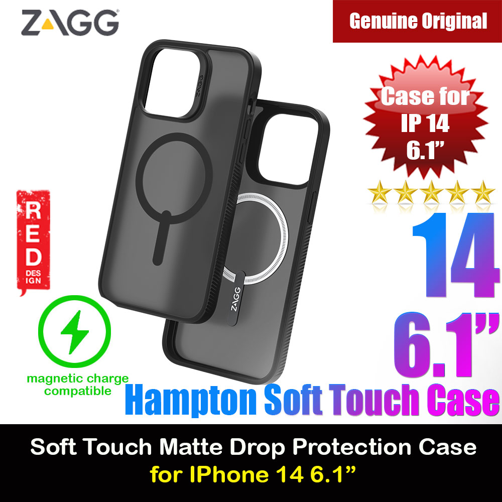 Zagg Hampton Snap Slim Design Improved Grip Drop Protection Magsafe Compatible Case for iPhone 14 6.1 (Matte Black Tint)