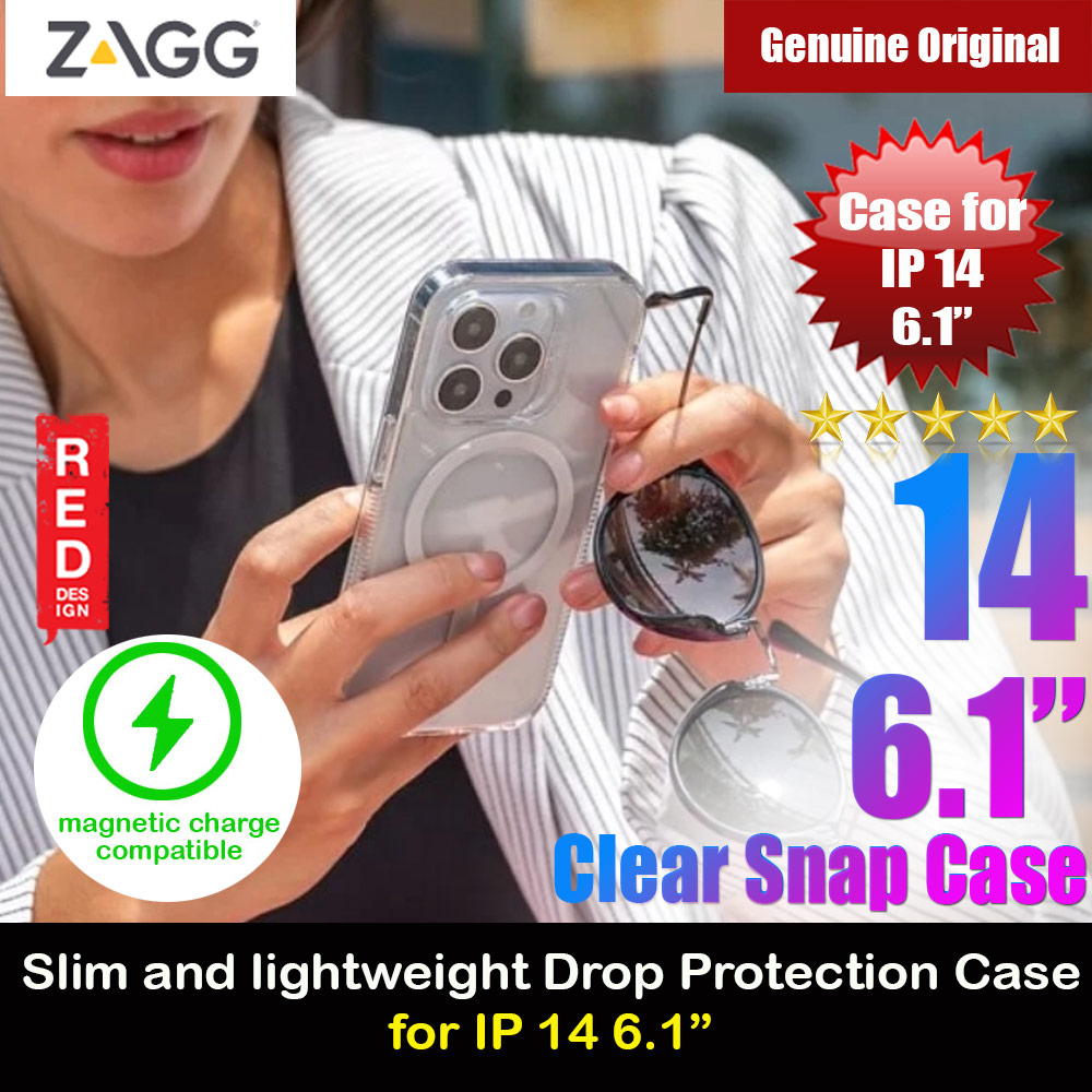 Zagg Clear Snap Slim Design Improved Grip Drop Protection Magsafe Compatible Case for iPhone 14 6.1 (Clear)