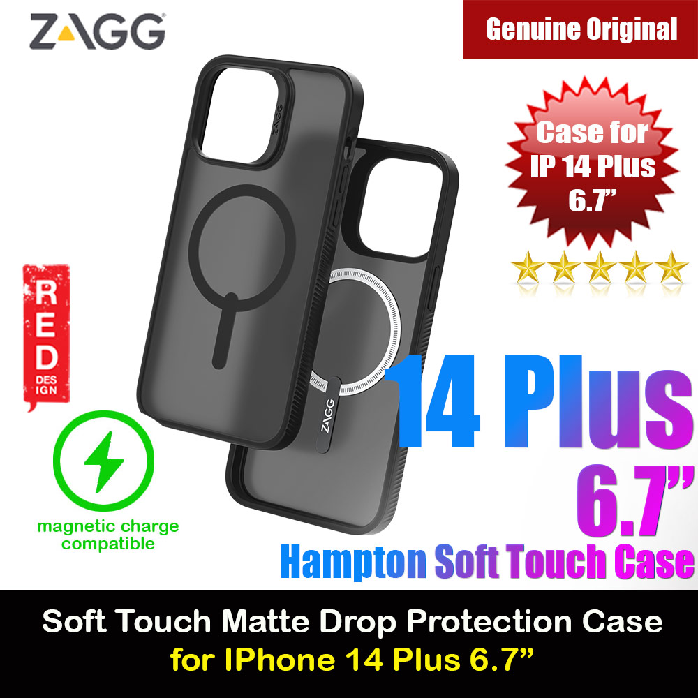 Zagg Hampton Snap Slim Design Improved Grip Drop Protection Magsafe Compatible Case for iPhone 14 Plus 6.7 (Matte Black Tint)