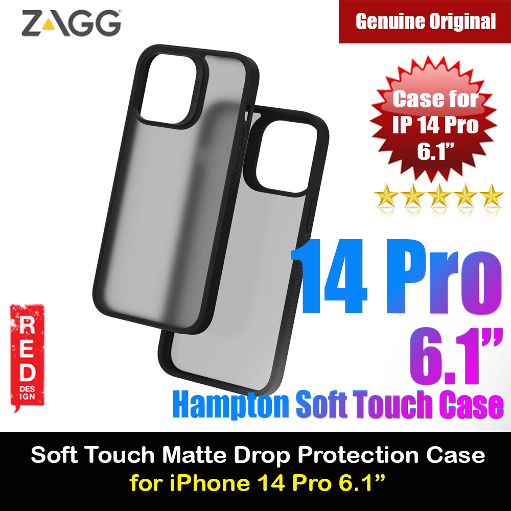 Zagg Hampton Slim Design Improved Grip Drop Protection Anti Finger Print Case for iPhone 14 Pro 6.1 (Matte Black Tint)