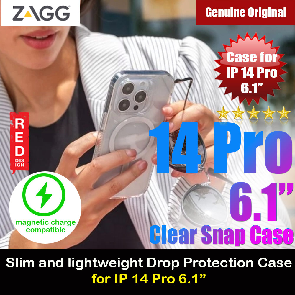 Zagg Clear Snap Slim Design Improved Grip Drop Protection Magsafe Compatible Case for iPhone 14 Pro 6.1 (Clear)