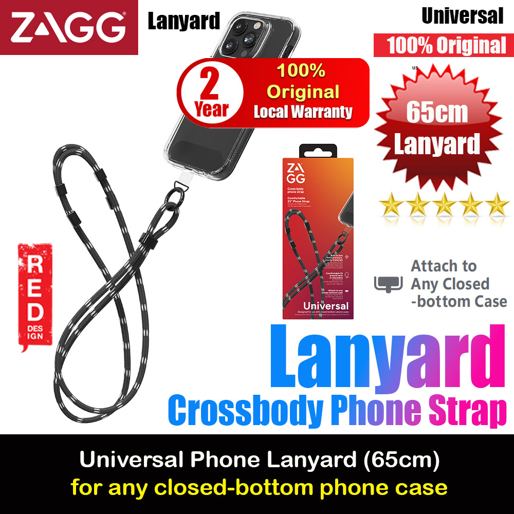 Zagg Crossbody Lanyard Shoulder Holder Link Strap 65cm for any closed-bottom phone case (Black)