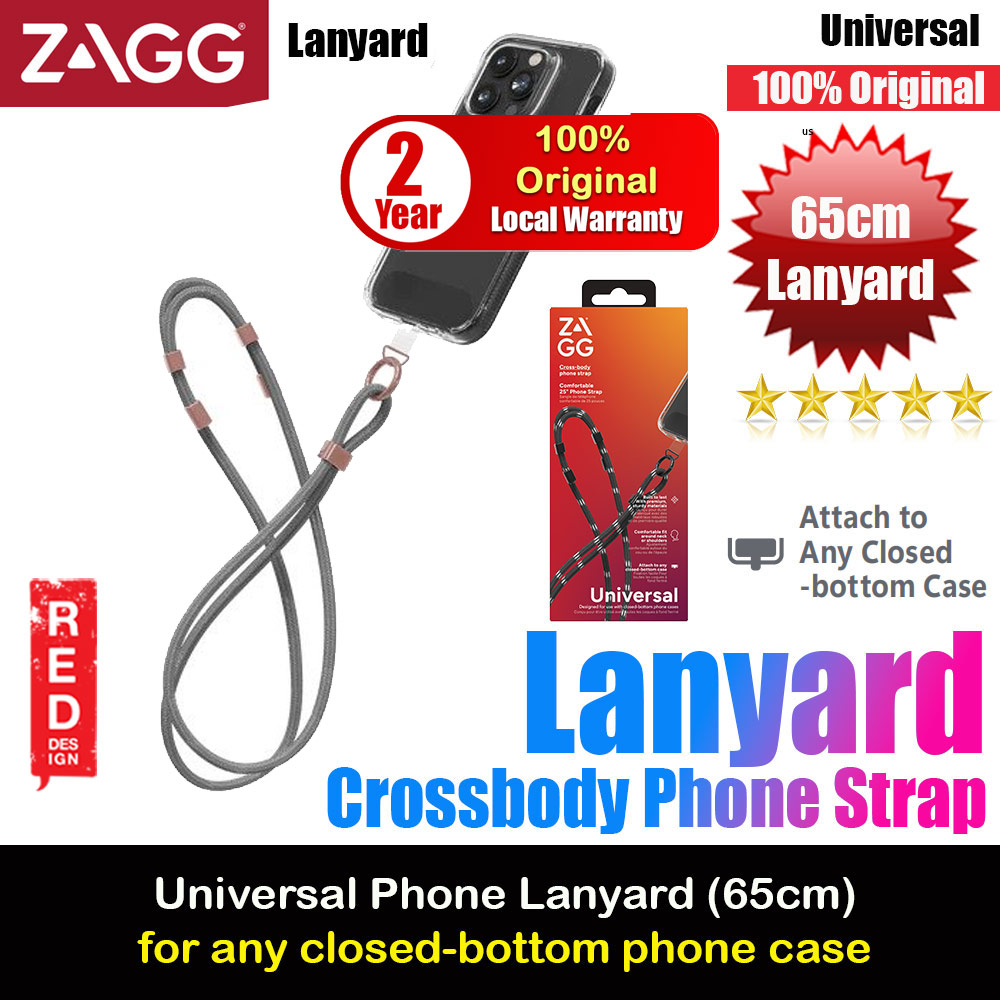 Zagg Crossbody Lanyard Shoulder Holder Link Strap 120cm for any closed-bottom phone case (Solid Gray)
