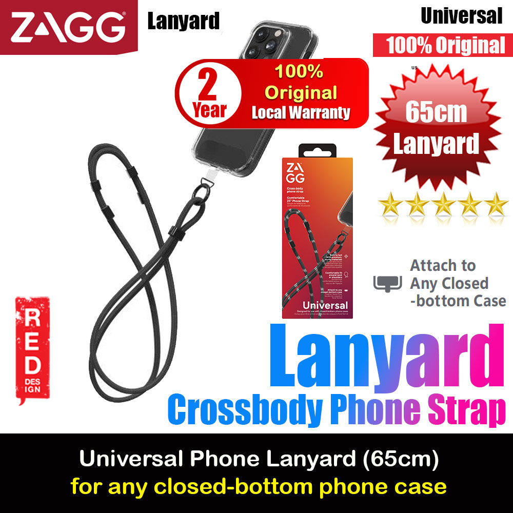 Zagg Crossbody Lanyard Shoulder Holder Link Strap 120cm for any closed-bottom phone case (Solid Black)