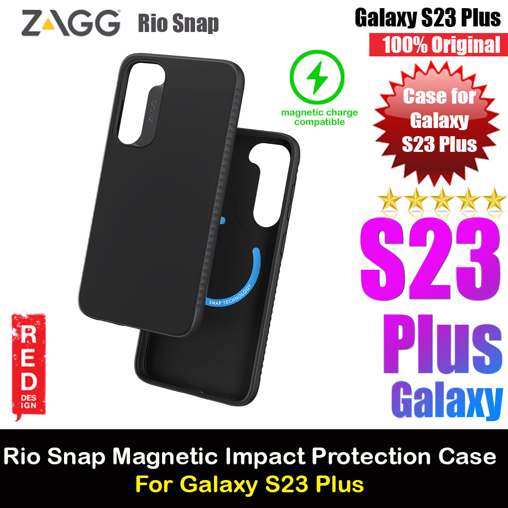 Zagg Rio Snap D30 High Qualitiy Magnetic Charging Compatible Drop Impact Protection Case for Samsung Galaxy S23 Plus 6.6 (Black)