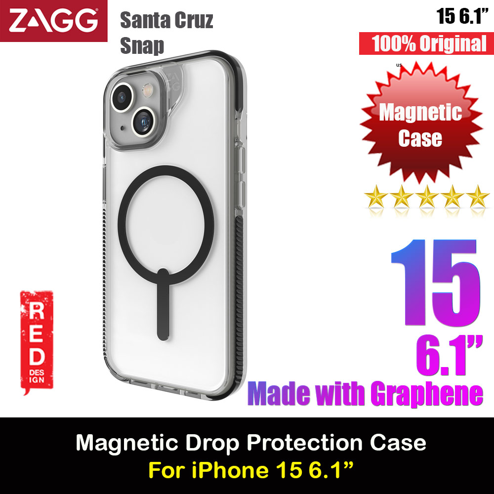 Zagg Santa Cruz Snap Magnetic Slim Lightweight Non Slip Drop Protection Case for iPhone 15 6.1 (Black)