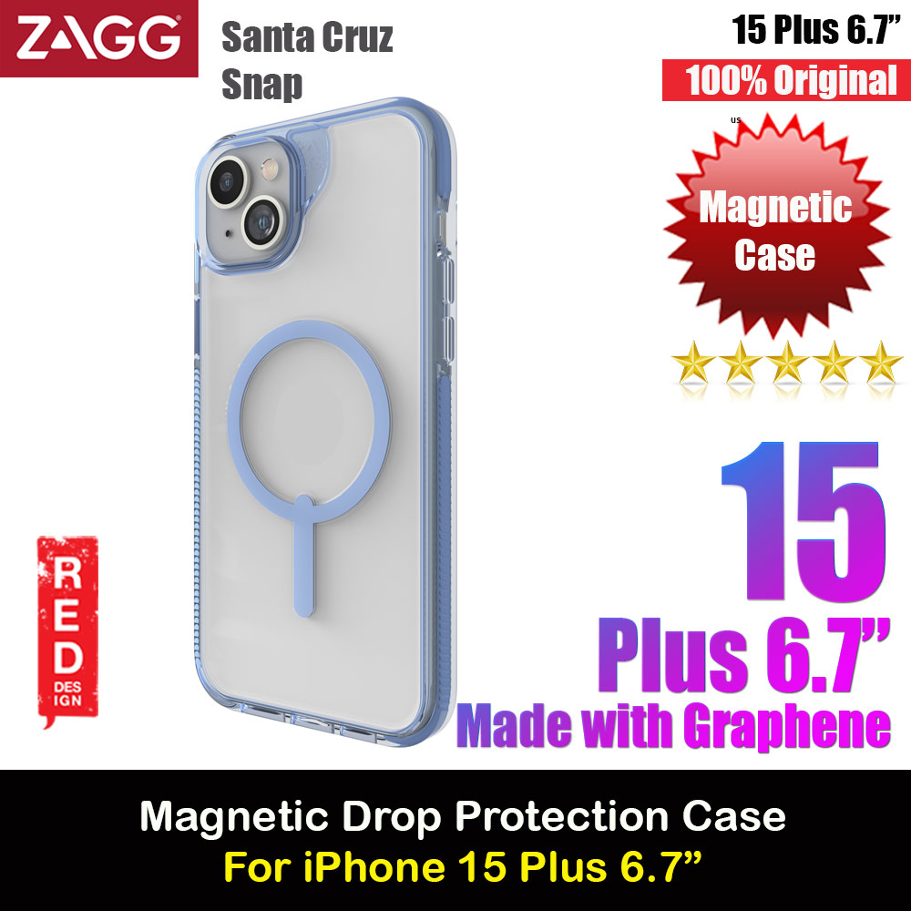 Zagg Santa Cruz Snap Magnetic Slim Lightweight Non Slip Drop Protection Case for iPhone 15 Plus 6.7 (Blue)