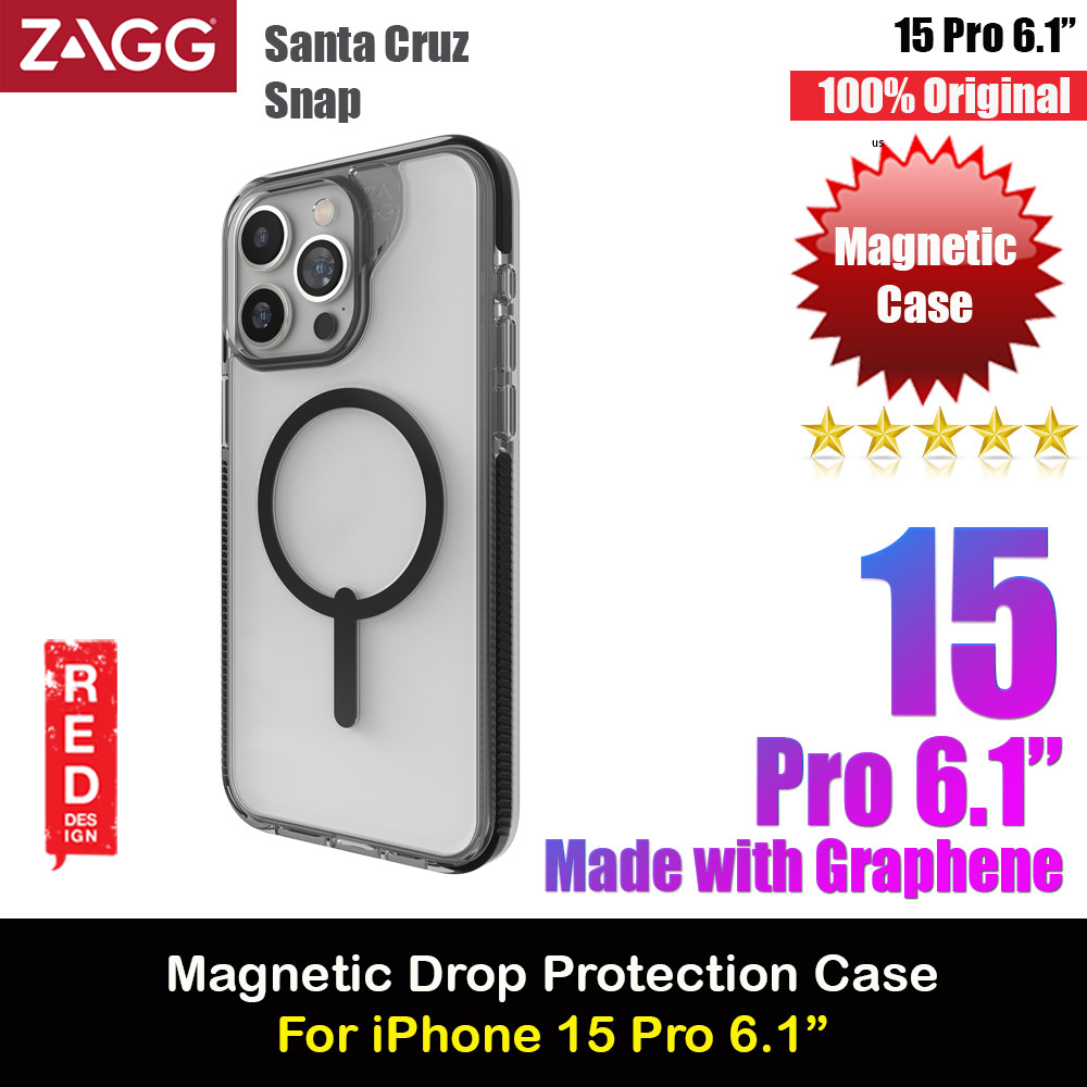 Zagg Santa Cruz Snap Magnetic Slim Lightweight Non Slip Drop Protection Case for iPhone 15 Pro 6.1 (Black)