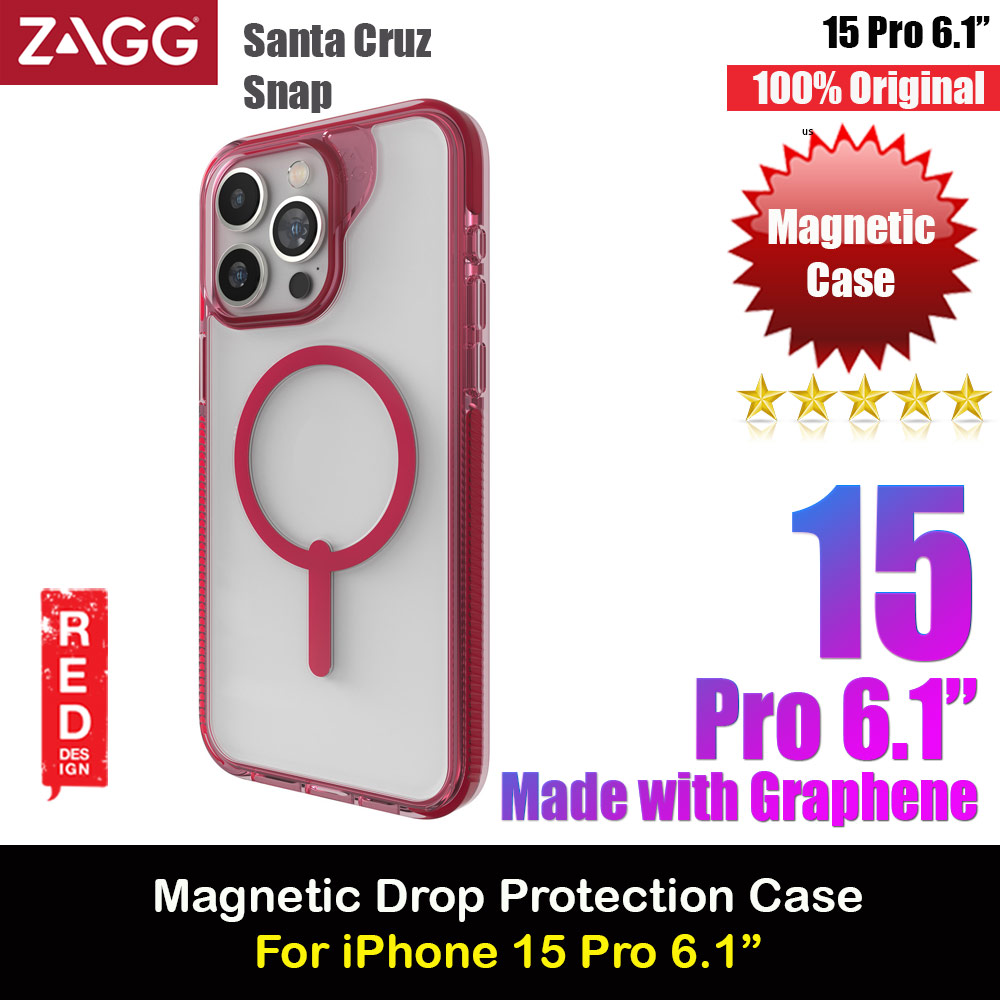 Zagg Santa Cruz Snap Magnetic Slim Lightweight Non Slip Drop Protection Case for iPhone 15 Pro 6.1 (Magenta)