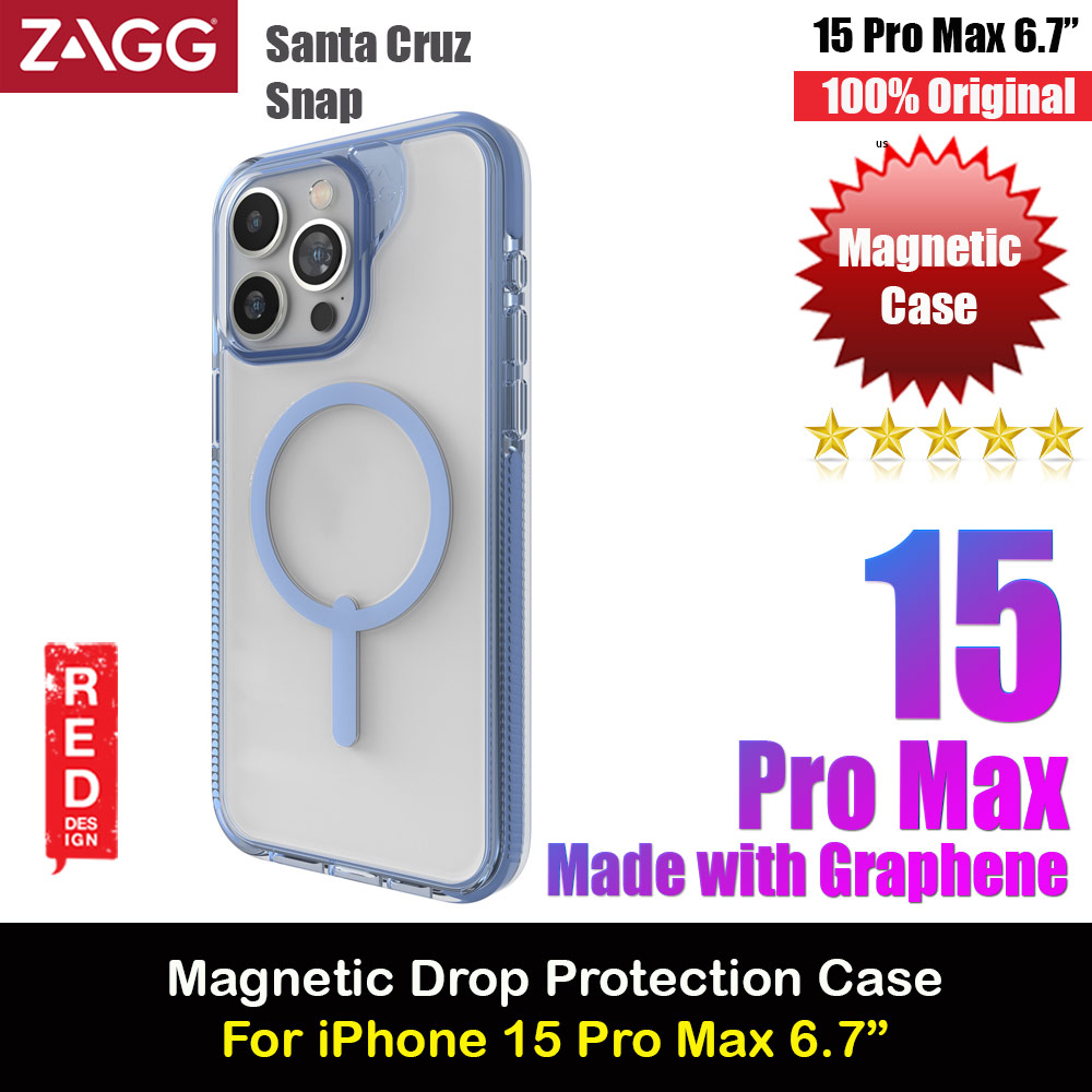 Zagg Santa Cruz Snap Magnetic Slim Lightweight Non Slip Drop Protection Case for iPhone 15 Pro Max 6.7 (Blue)