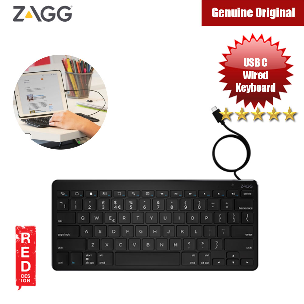 ZAGG USB C Wired Full Size Universal Keyboard for Type C Devices (Black)