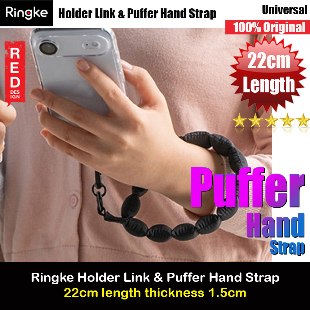 Ringke Eye Catching Holder Link & Puffer Hand Strap for Phone case (Calm Black)