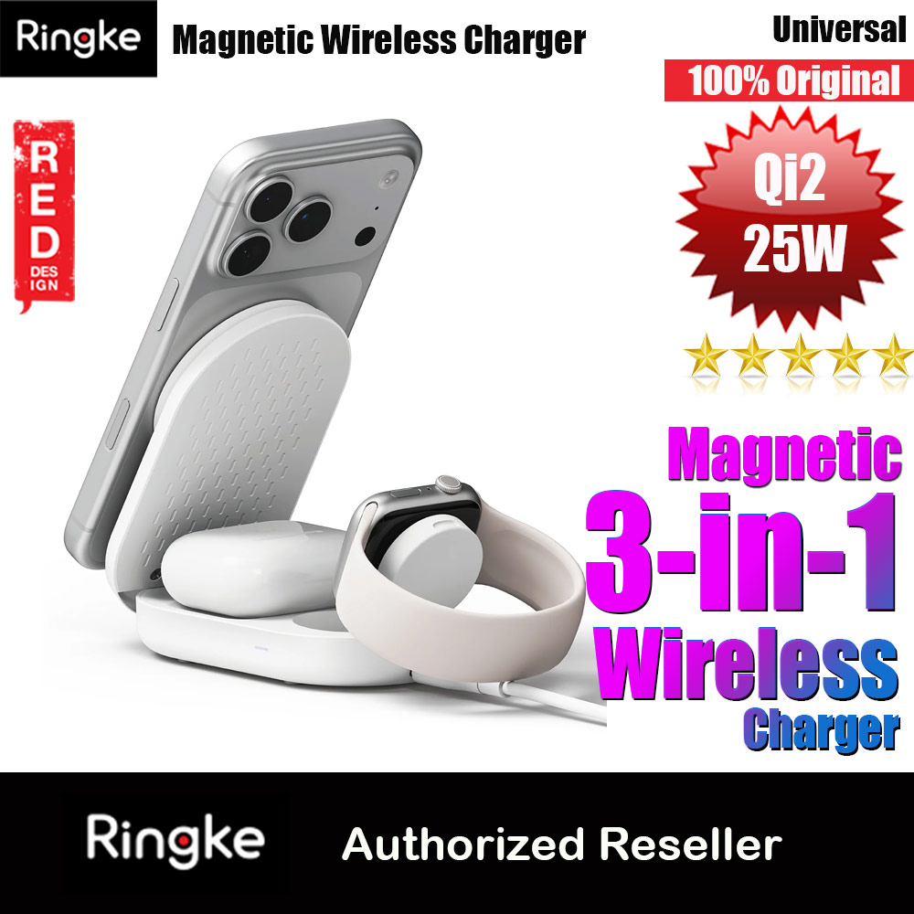 Ringke Stand Qi2 25W 3-in-1 Folding Magnetic Wireless Charger for Apple Watch iPhone Airpods