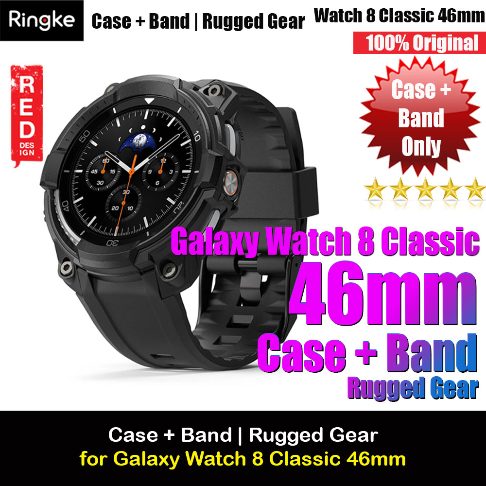 Ringke Case and Band Strap Rugged Gear for Samsung Galaxy Watch 8 Classic 46mm (All Black)