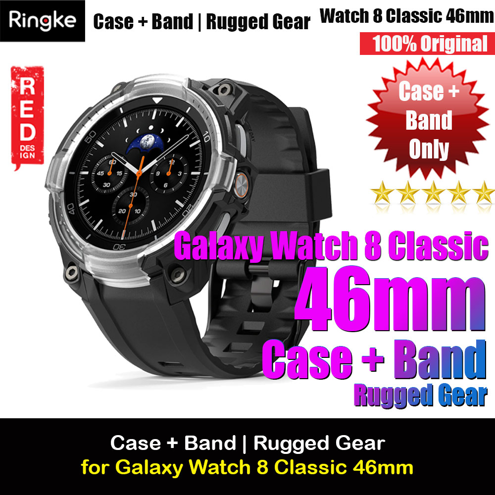 Ringke Case and Band Strap Rugged Gear for Samsung Galaxy Watch 8 Classic 46mm (Black)