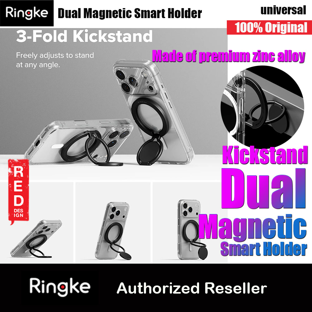 Ringke Dual Magnetic Smart Holder Phone Grip and Kickstand Stand Zinc Alloy (Black)