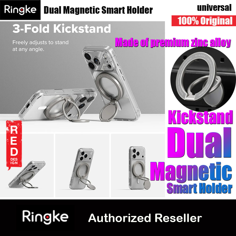 Ringke Dual Magnetic Smart Holder Phone Grip and Kickstand Stand Zinc Alloy (Satin Silver)