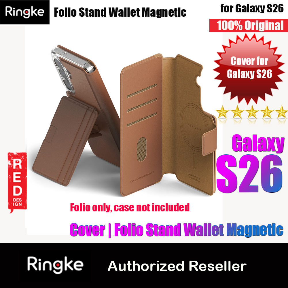 Ringke Folio Grip Wallet Magnetic Flip Cover Card Holder for Samsung Galaxy S26 (Brown)